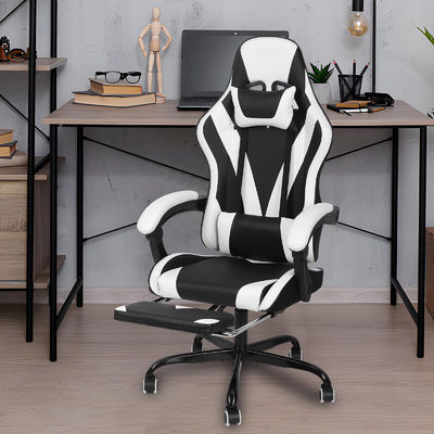 Cadeira de jogo de corrida ergonômica de vídeo de couro sintético com apoio de pé