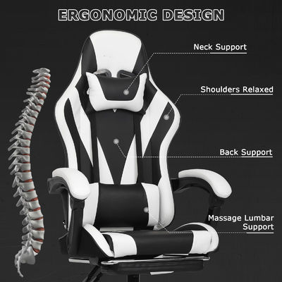 Cadeira de jogo de corrida ergonômica de vídeo de couro sintético com apoio de pé