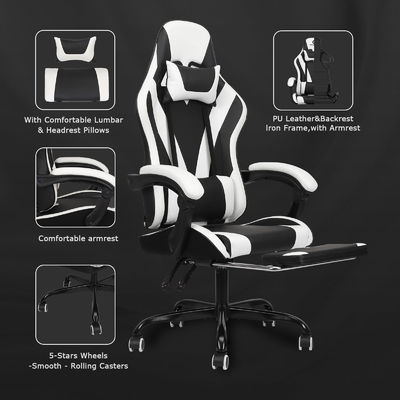 Cadeira de jogo de corrida ergonômica de vídeo de couro sintético com apoio de pé