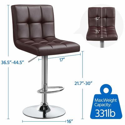 Poltronas de bar modernas ajustáveis em altura com cadeira giratória de couro PU 19,5 &quot;D x 17&quot; W x 36,5 &quot;H