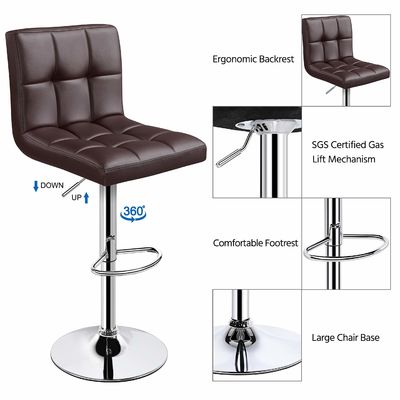 Poltronas de bar modernas ajustáveis em altura com cadeira giratória de couro PU 19,5 &quot;D x 17&quot; W x 36,5 &quot;H