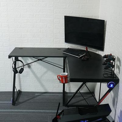 Espaço de trabalho Escritório Doméstico Mesa de jogos de computador em forma de L com suporte de monitor de canto redondo