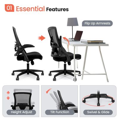 Flip-up Armrest Mesh Executivo Suporte Lúbar cadeira giratória para Home Office por Alinunu