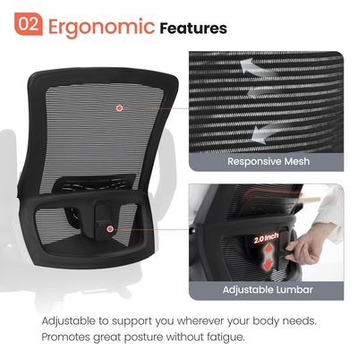 Flip-up Armrest Mesh Executivo Suporte Lúbar cadeira giratória para Home Office por Alinunu