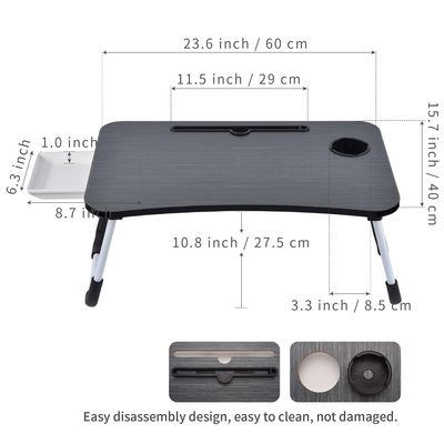 Caixa portátil dobrável de computador portátil de cama de mesa de escritório com suporte de copo 15.7 &quot;D x 23.6&quot; W x 11 &quot;H
