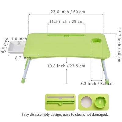 Caixa de cama de escritório portátil dobrável com suporte de copo e dimensões do produto 15,7 &quot;D x 23,6&quot; W x 11 &quot;H
