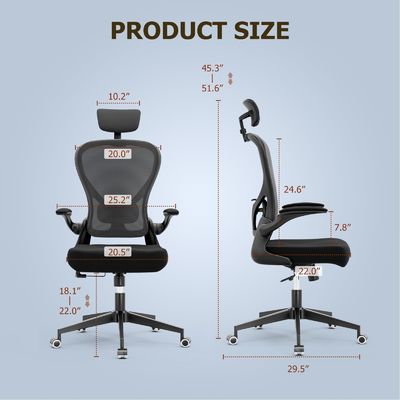 Função giratória e braços flexíveis Cadeira ergonômica de escritório em casa com ajuste de altura