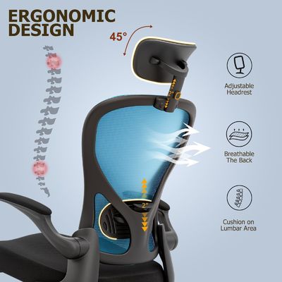 Função giratória e braços flexíveis Cadeira ergonômica de escritório em casa com ajuste de altura