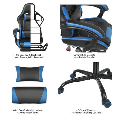 Cadeira de jogos de vídeo ajustável em altura de cor personalizada com suporte lombar e apoio de pé