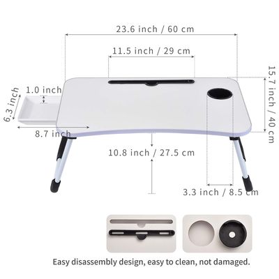 Cama de cama de computador portátil de madeira Tabela de escritório bandeja com suporte de taça grande portavel de escritório portátil dobrável