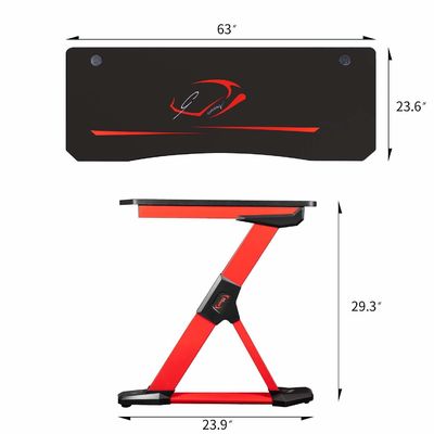 Mesa de jogos em forma de Z de superfície de plástico com suporte de taça e gancho para fones de ouvido