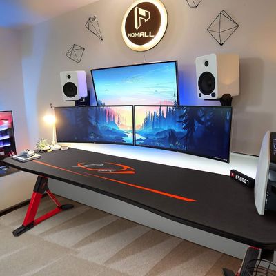 Mesa de jogos em forma de Z de superfície de plástico com suporte de taça e gancho para fones de ouvido
