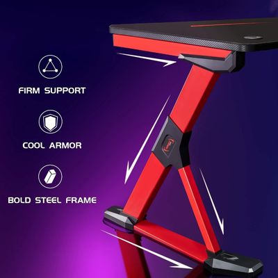 Mesa de jogos em forma de Z de superfície de plástico com suporte de taça e gancho para fones de ouvido