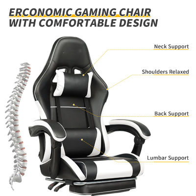 Cadeira de jogo de altura ajustável de design ergonômico com suporte lombar e apoio de pé