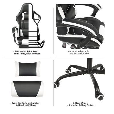 Cadeira de jogo de altura ajustável de design ergonômico com suporte lombar e apoio de pé