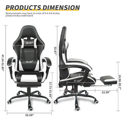 Cadeira de jogo de altura ajustável de design ergonômico com suporte lombar e apoio de pé