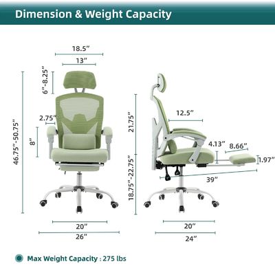27.56&quot;D x 18.5&quot;W x 47.8&quot;H cadeira giratória de malha traseira para ergonomia de escritório