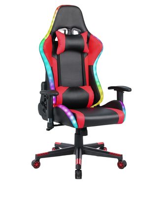 ALINUNU Cadeira de jogo RGB de couro personalizável com barra de luz LED e material de tecido