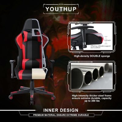 ALINUNU Cadeira de jogo RGB de couro personalizável com barra de luz LED e material de tecido