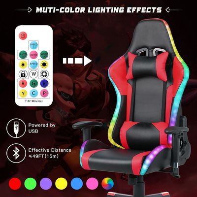 ALINUNU Cadeira de jogo RGB de couro personalizável com barra de luz LED e material de tecido