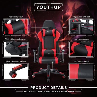 ALINUNU Cadeira de jogo RGB de couro personalizável com barra de luz LED e material de tecido