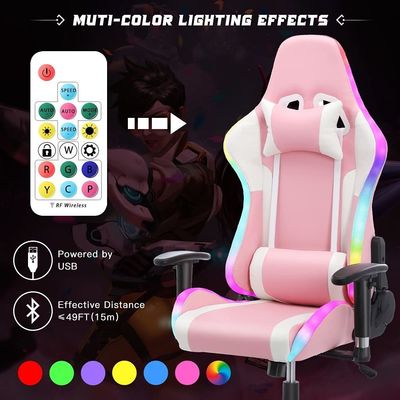 Cadeira de jogos de computador ajustável com função de massagem e LED Light Bar ALINUNU