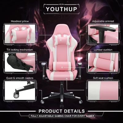 Cadeira de jogos de computador ajustável com função de massagem e LED Light Bar ALINUNU