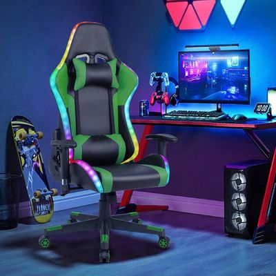 Cadeira de jogos ALINUNU com barra de luz LED e função de massagem