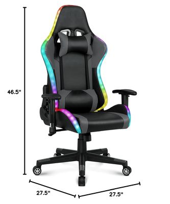 27.5&quot;D x 27.5&quot;W x 46.5&quot;H Cadeira giratória para jogos com barra de luz LED e função de massagem