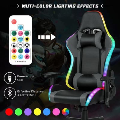 27.5&quot;D x 27.5&quot;W x 46.5&quot;H Cadeira giratória para jogos com barra de luz LED e função de massagem