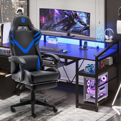 Cadeira de jogos de computador ergonômica de costas altas com suporte lombar e couro sintético