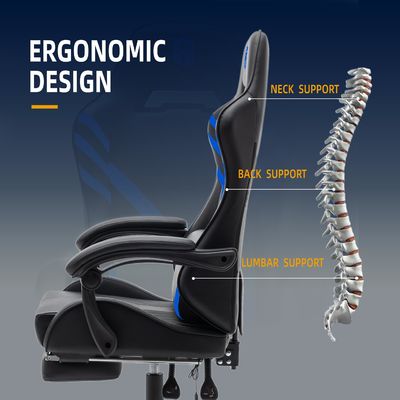 Cadeira de jogos de computador ergonômica de costas altas com suporte lombar e couro sintético