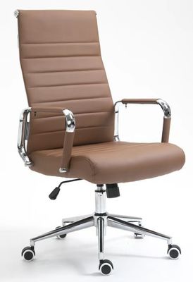 Cadeira de escritório de malha de couro marrom de estilo moderno com suporte lombar e embalagem de correio
