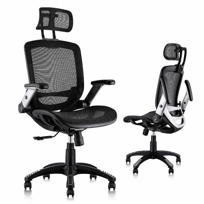 Cadeira de escritório ergonômica com apoio de cabeça ajustável e cadeira de elevação de estilo flip arm