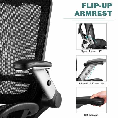 Cadeira de escritório ergonômica com apoio de cabeça ajustável e cadeira de elevação de estilo flip arm