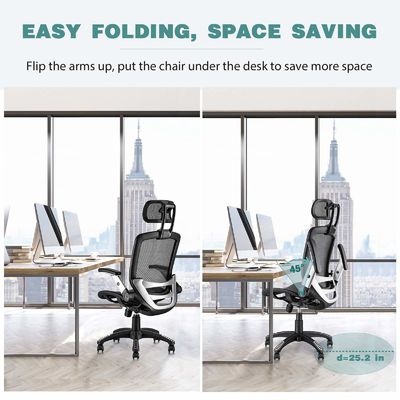 Cadeira de escritório ergonômica com apoio de cabeça ajustável e cadeira de elevação de estilo flip arm