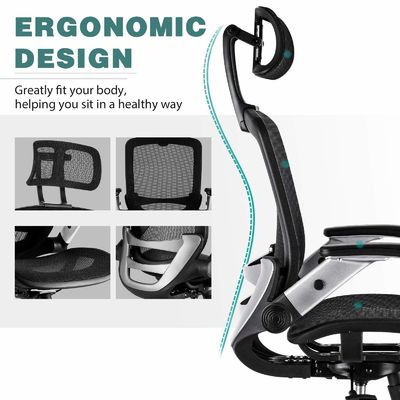 Cadeira de escritório ergonômica com apoio de cabeça ajustável e cadeira de elevação de estilo flip arm