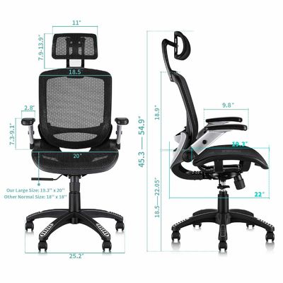 Cadeira de escritório ergonômica com apoio de cabeça ajustável e cadeira de elevação de estilo flip arm