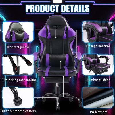 Cadeiras para jogadores com ajuste de altura Cadeira de jogos ergonômica para escritório em casa com apoio de pé