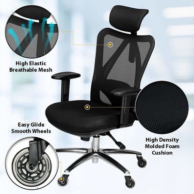 Cadeira de escritório de computador doméstico ergonômico com apoio lombar para cabeça e braços