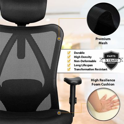 Cadeira de escritório de computador doméstico ergonômico com apoio lombar para cabeça e braços