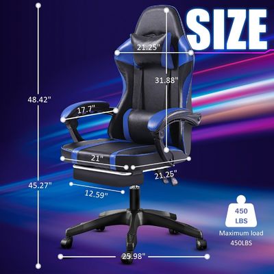 Cadeira de jogos ergonômica giratória 360 com apoio de pé ajustável em altura e reclinação