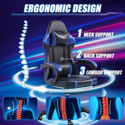 Cadeira de jogos ergonômica giratória 360 com apoio de pé ajustável em altura e reclinação