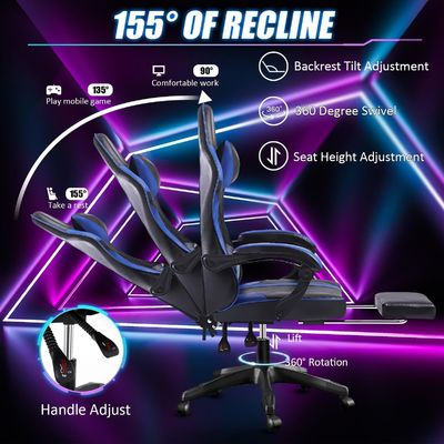 Cadeira de jogos ergonômica giratória 360 com apoio de pé ajustável em altura e reclinação