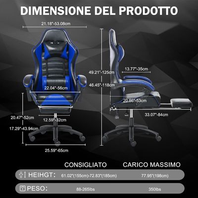 Cadeira de jogos ergonômica com altura e apoio de pé ajustáveis em cores personalizadas