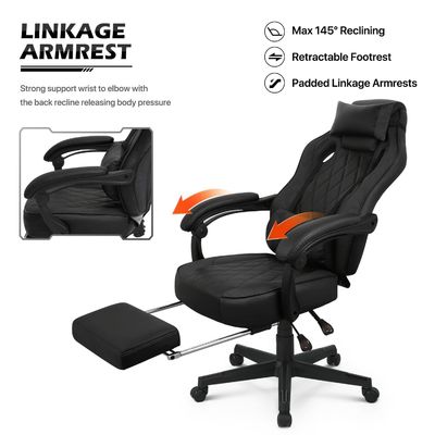 A cadeira de jogos de PU da ALINUNU é ergonômica e ajusta-se para longas sessões de jogo.