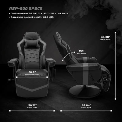 Cadeira de jogo com computador reclinável com estofamento de couro e apoio de pé