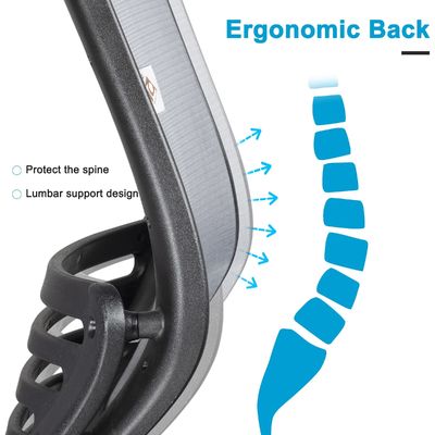 Cadeira de escritório de computador ergonômica com braço e cintura de apoio ajustáveis em altura Cinza