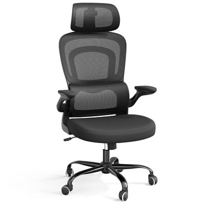 Cadeira de escritório de rede ergonômica de metal de design moderno com suporte lombar e braços flip-up