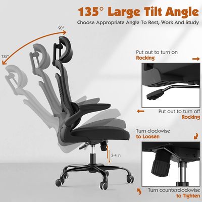 Cadeira de escritório de rede ergonômica de metal de design moderno com suporte lombar e braços flip-up